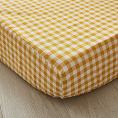 Brandream yellow plaid fitted crib sheet for newborns, breathable 100% cotton.