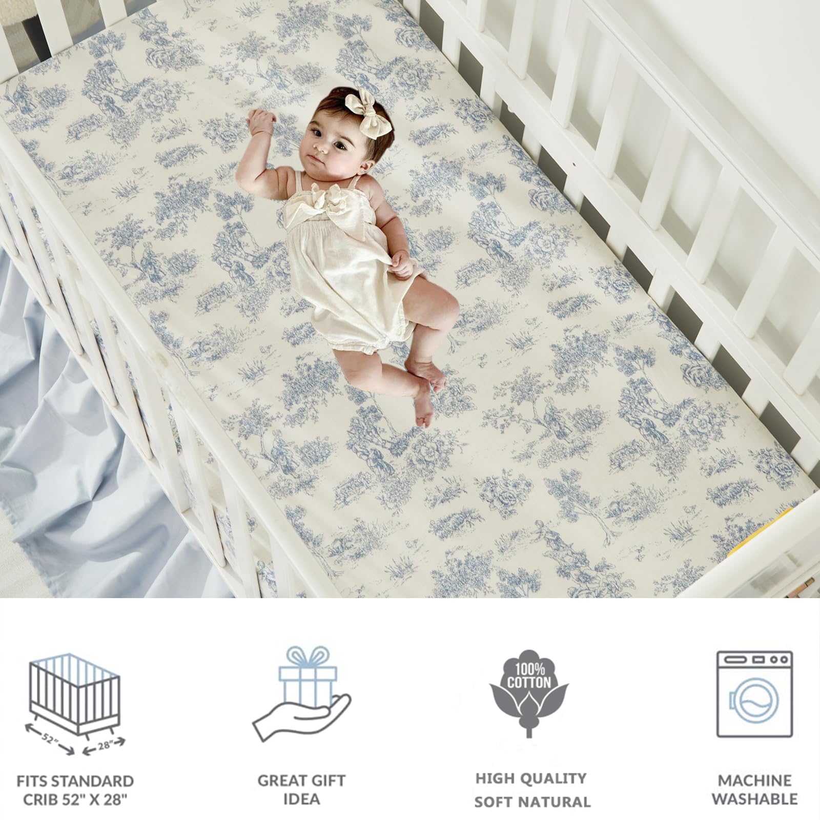 Brandream blue lush ruffles crib skirt completes the cohesive nursery look.