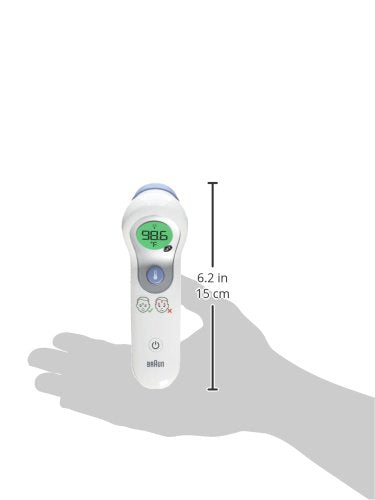 Braun No Touch Forehead Thermometer packaging shown, compact and easy to store.