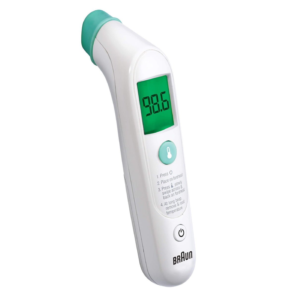 Braun TempleSwipe showing forehead swipe for quick temp check