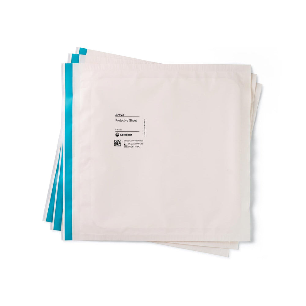 Brava 8x8 sheets offer ready protection around the stoma for comfortable daily wear.
