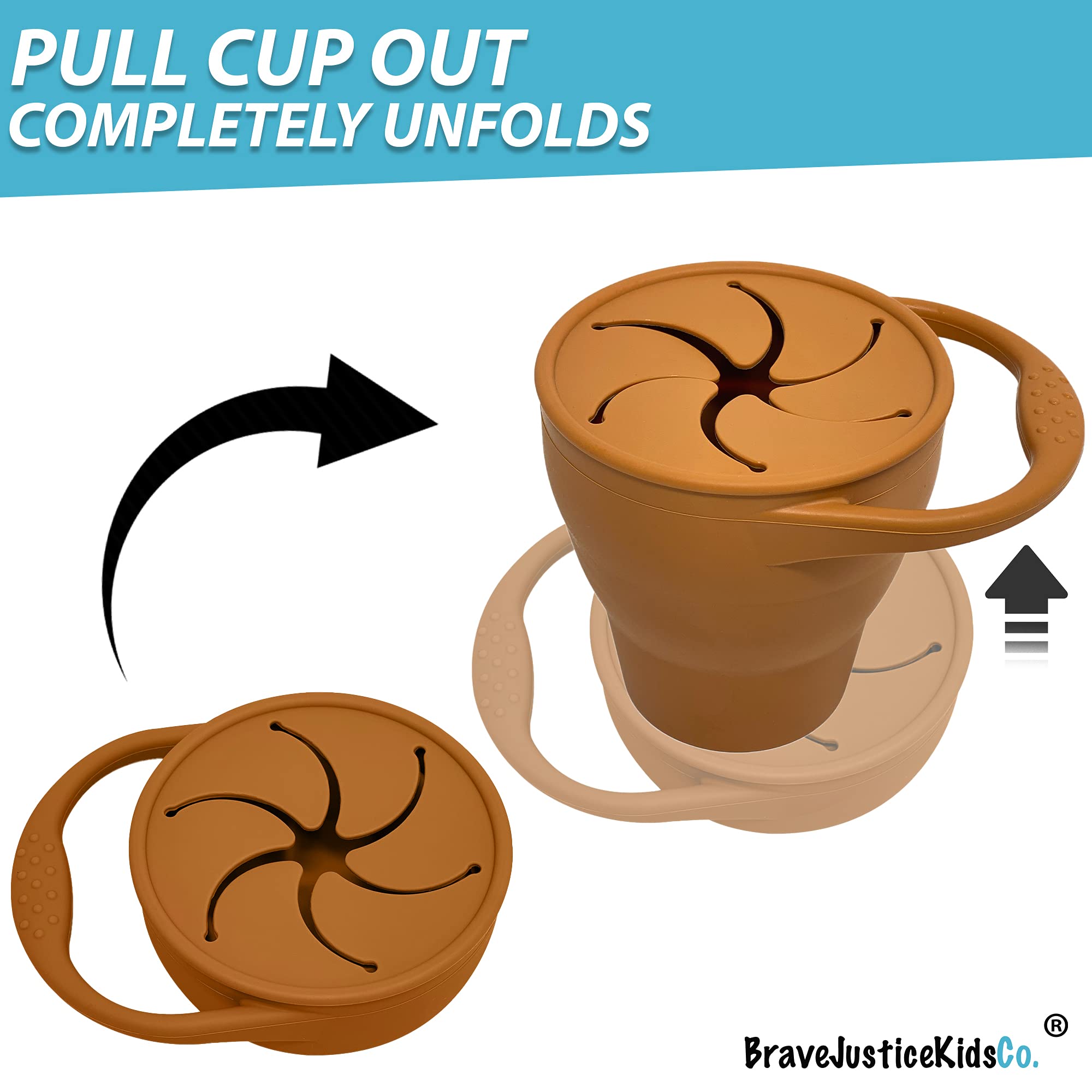 BraveJustice Snack Attack Snack Cup lid keeps snacks dust-free and hygienic.