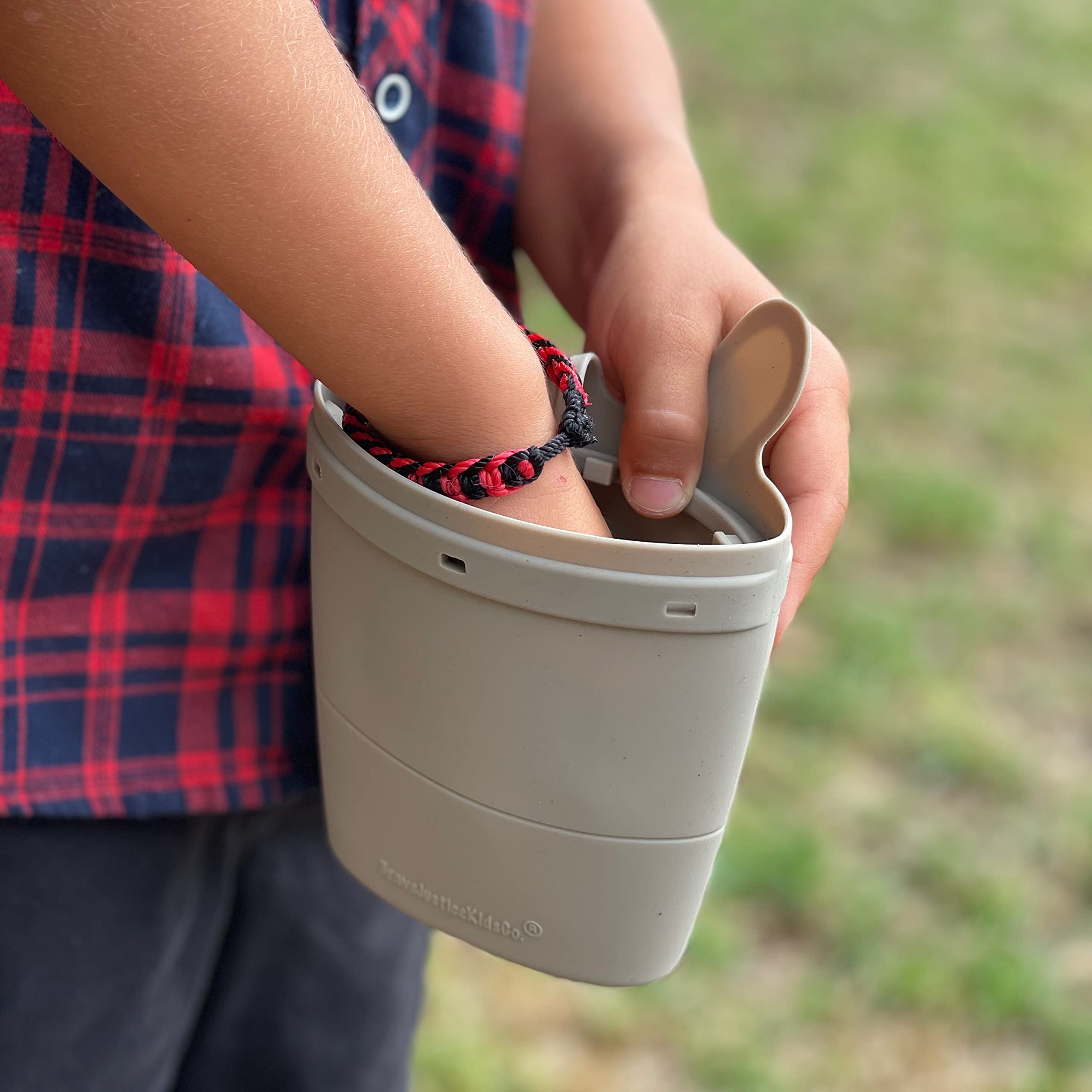 BraveJusticeKidsCo Snack Baggie Fog fits a stroller cup holder for on-the-go snacks.