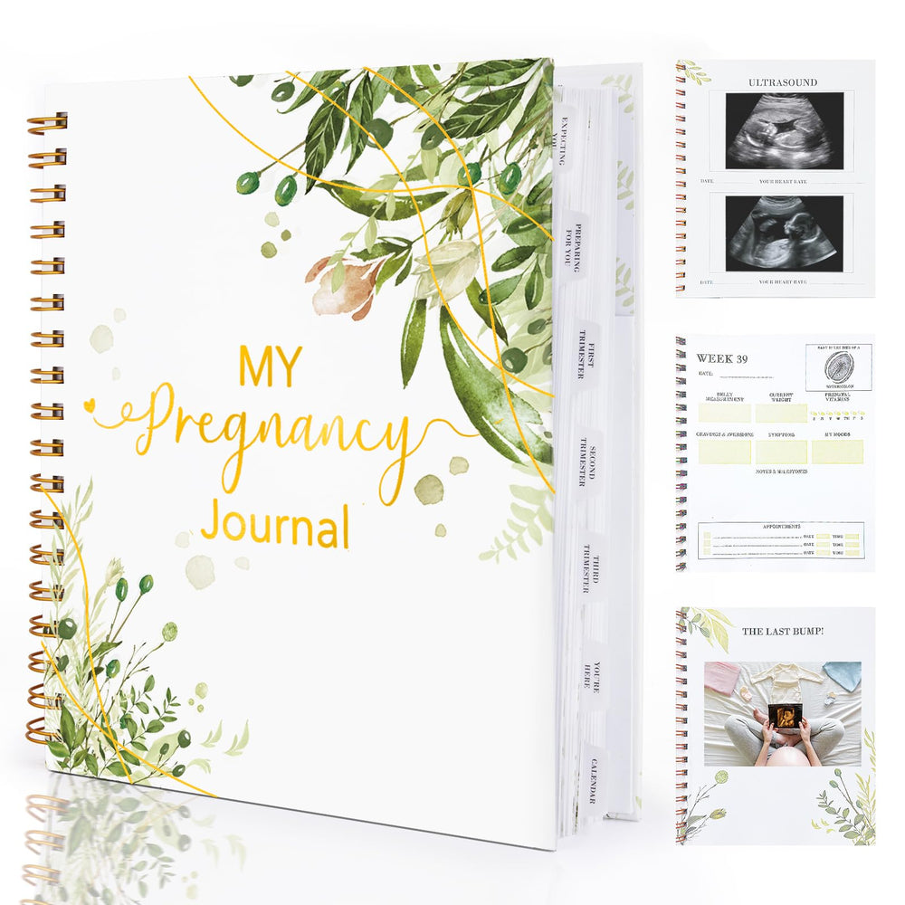 Braveriky pregnancy journal cover in greenery design for organized memories