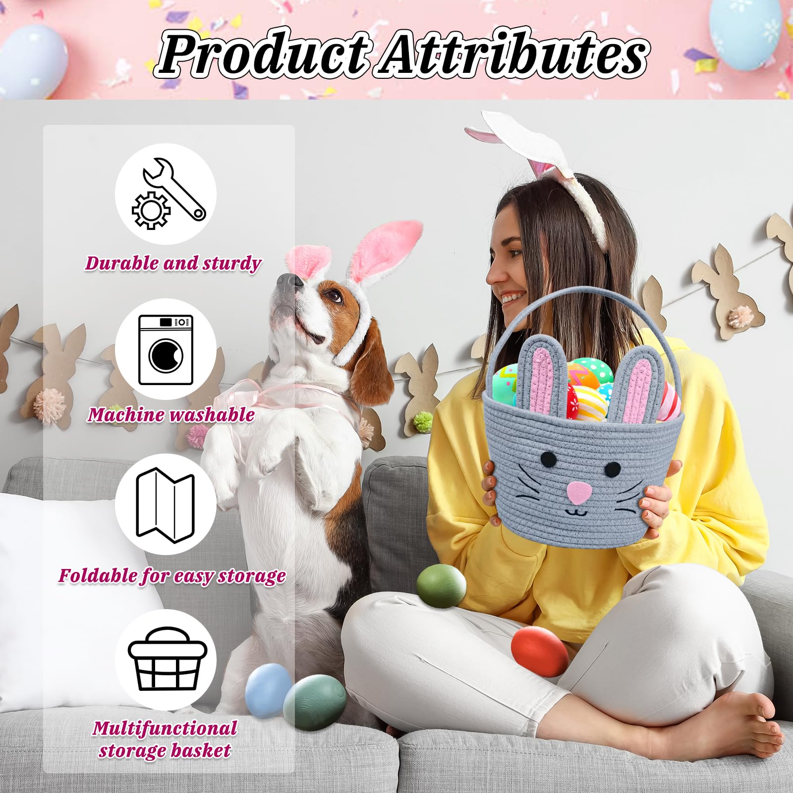 Brbecon bunny-pattern basket suitable for egg storage and play