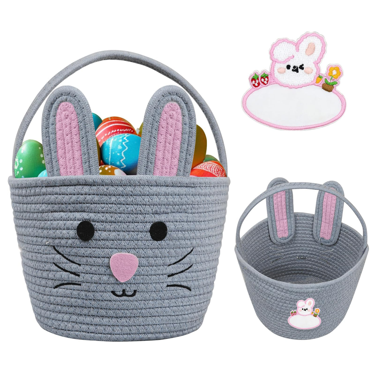 Brbecon Easter Bunny Basket with name tag for personalized Easter fun