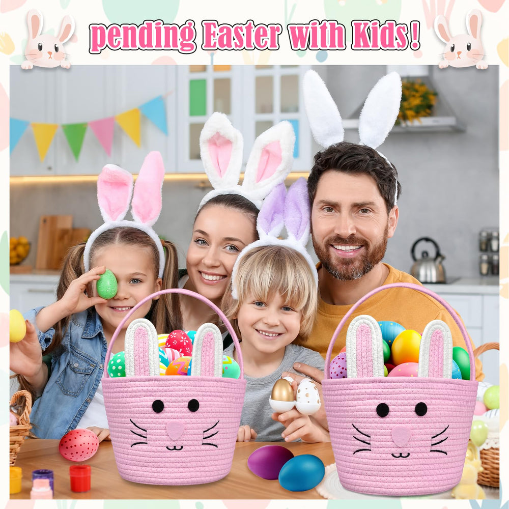 Brbecon Easter Bunny Basket pink side angle showing children-friendly design and portability