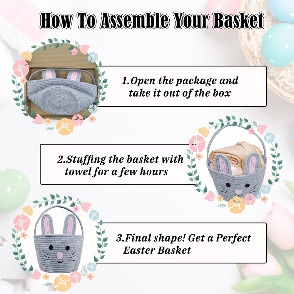 Brbecon grey small woven basket with bunny design for kids
