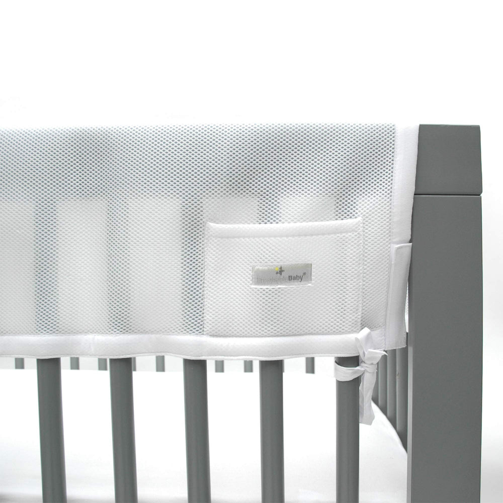 BreathableBaby RailGuard closeup shows breathable mesh and soft edge trim for comfort.