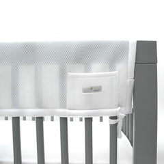 BreathableBaby RailGuard closeup shows breathable mesh and soft edge trim for comfort.