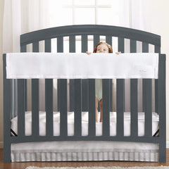 BreathableBaby RailGuard long-panel on crib rail provides teether protection and coverage.