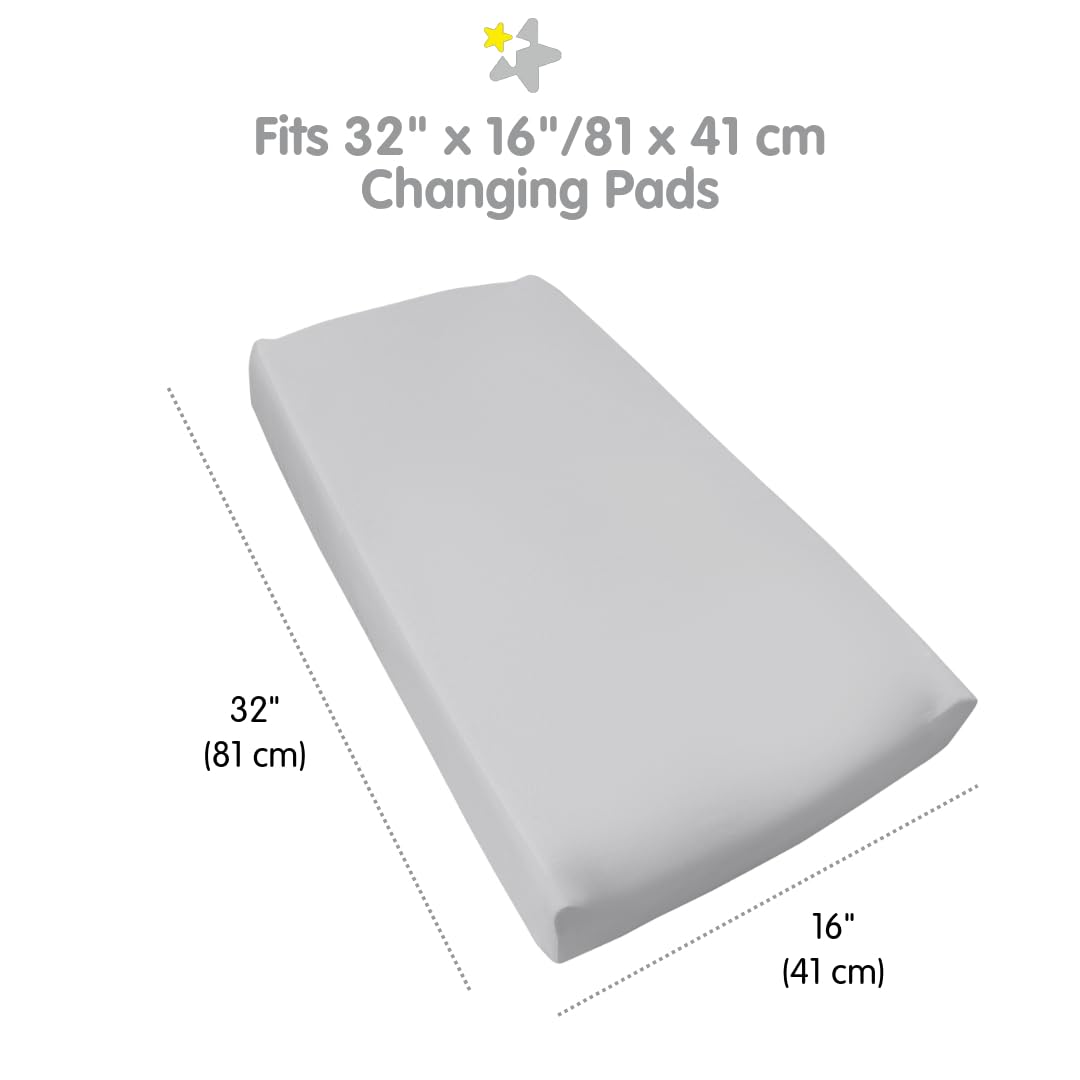 Continuous elastic keeps the BreathableBaby cover secure on a 32x16 changing pad.