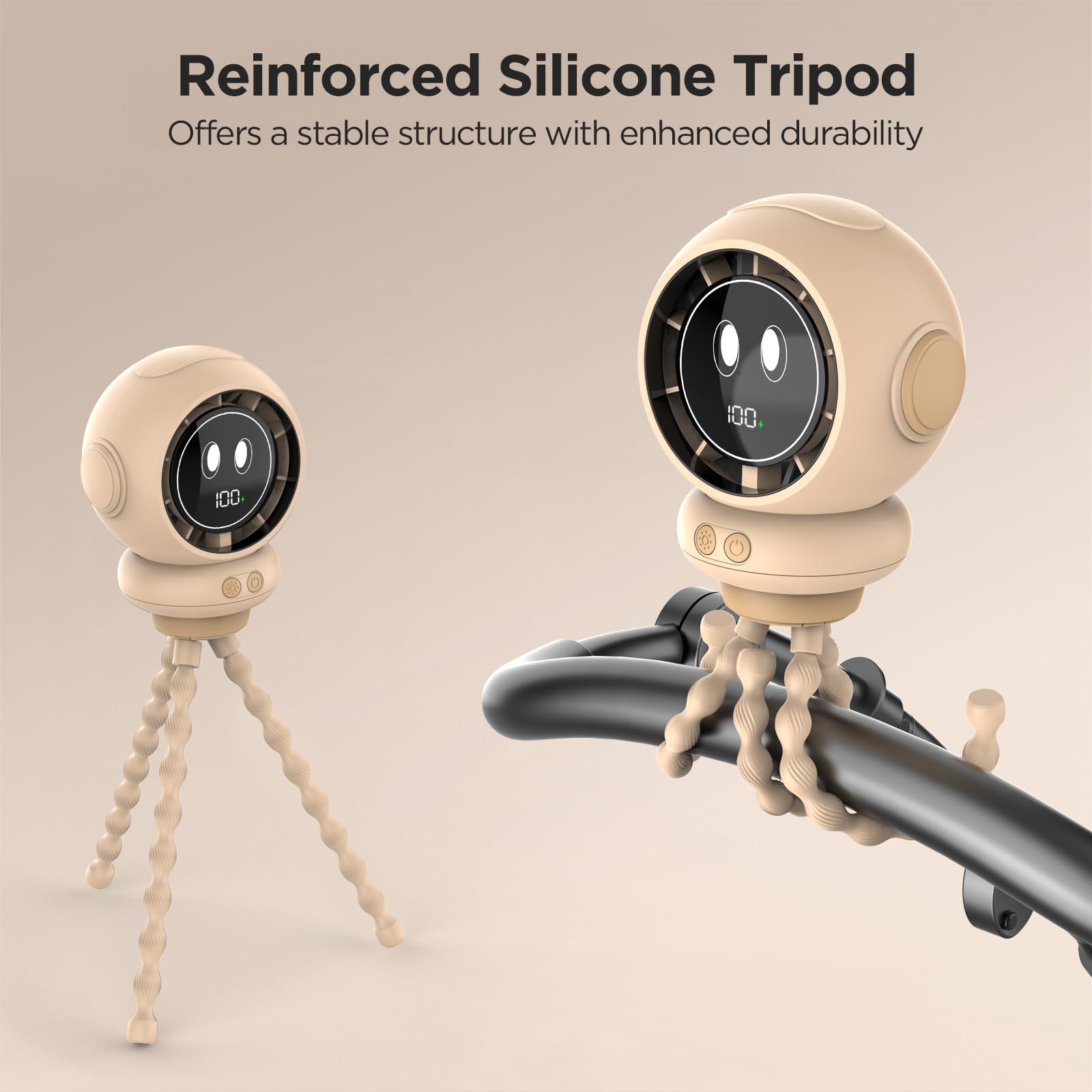 BreezeBoost flexible tripod attaches securely to stroller, crib, or car seat.