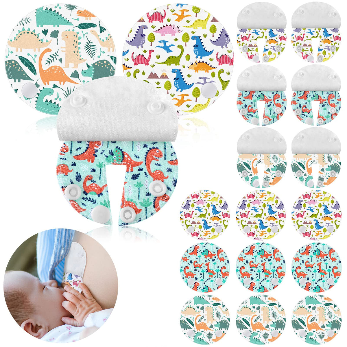 Breling 18-pack feeding pads feature dinosaur designs for comfortable tube feeding.