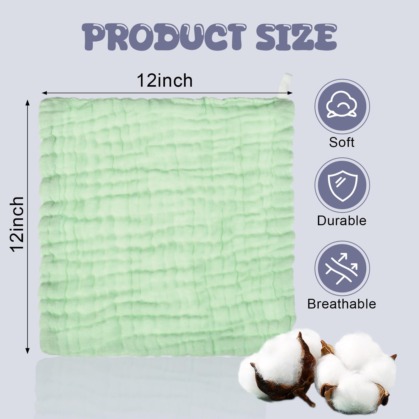 Breling baby muslin washcloth in light green, absorbent for bath time routines.