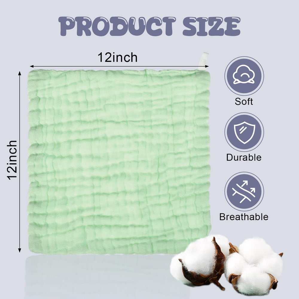 Breling baby muslin washcloth in light green, absorbent for bath time routines.