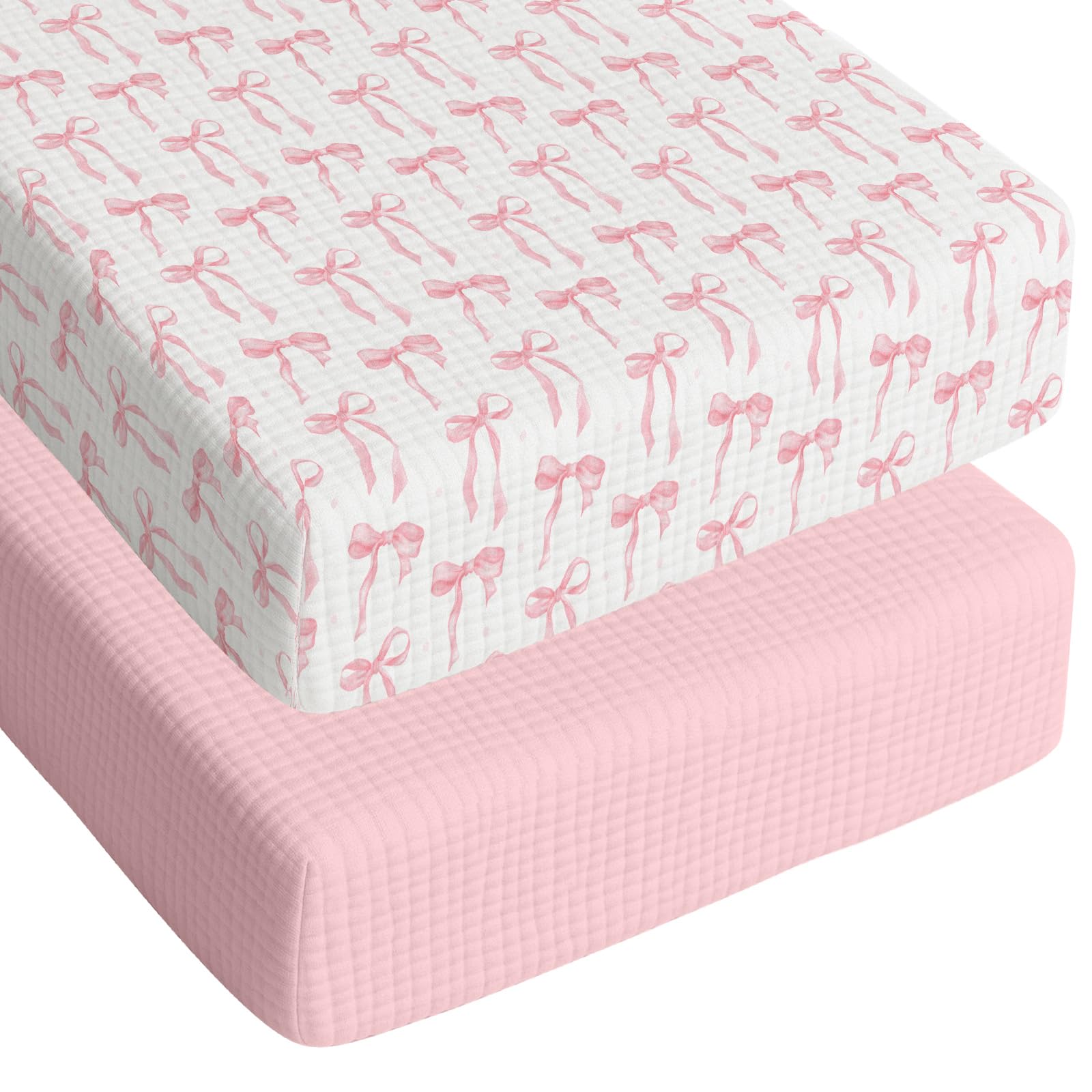 Breling pink bow crib sheet pack offers soft comfort for baby sleep