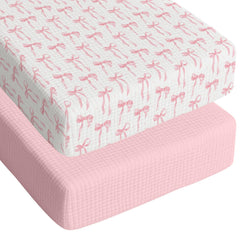 Breling pink bow crib sheet pack offers soft comfort for baby sleep