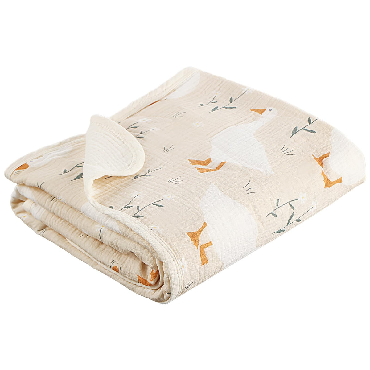 Breling Silly Goose muslin blanket closeup shows soft fabric perfect for delicate baby skin