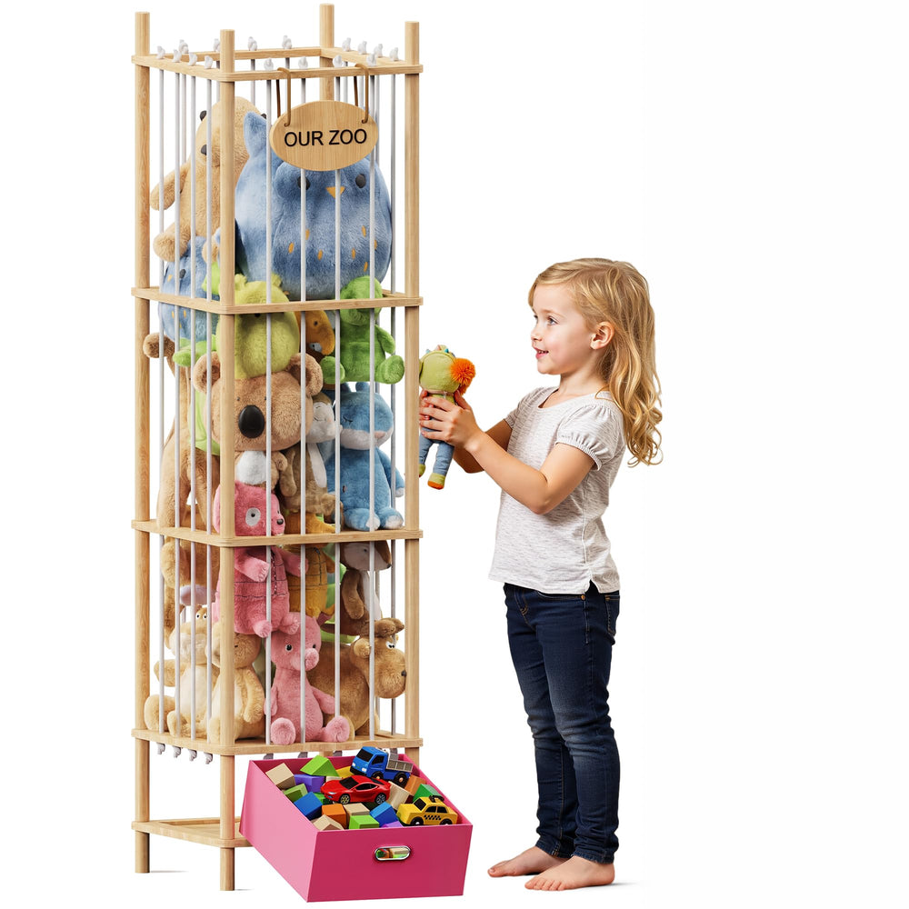 Brelley stuffed animal storage zoo keeps toys tidy and accessible.