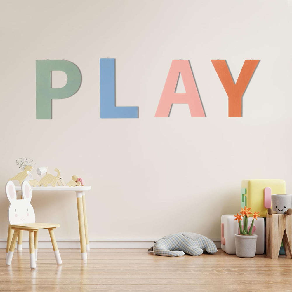 BrightRow boho play letters wall sign in colorful finish for playroom decor
