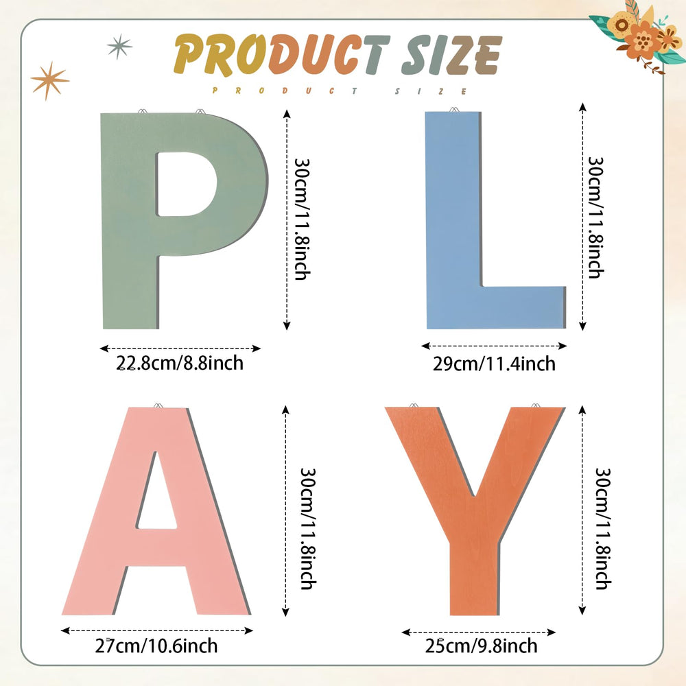 BrightRow wooden letters close-up of PLAY for playful nursery decor