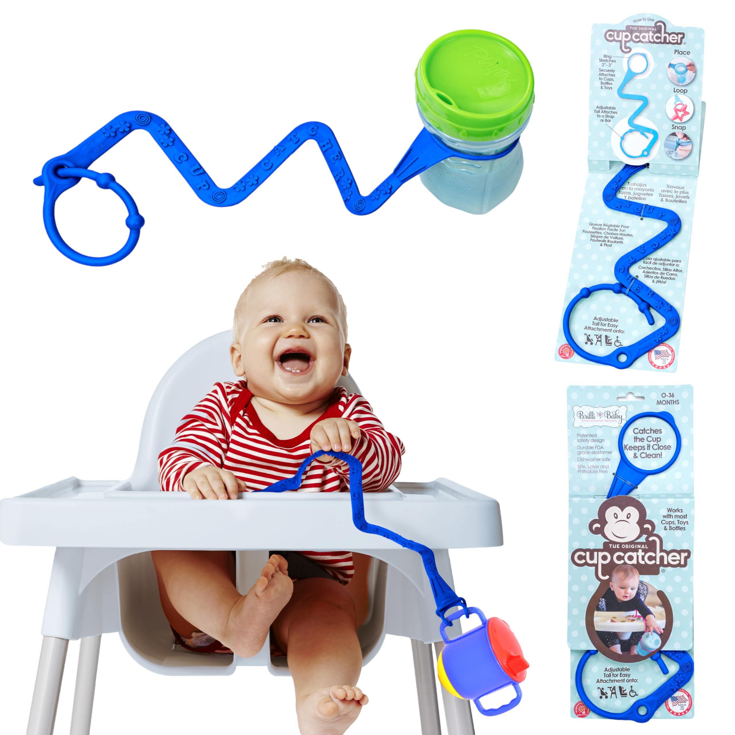 Brilli Baby Cup Catcher attached to stroller keeps cups accessible and clean