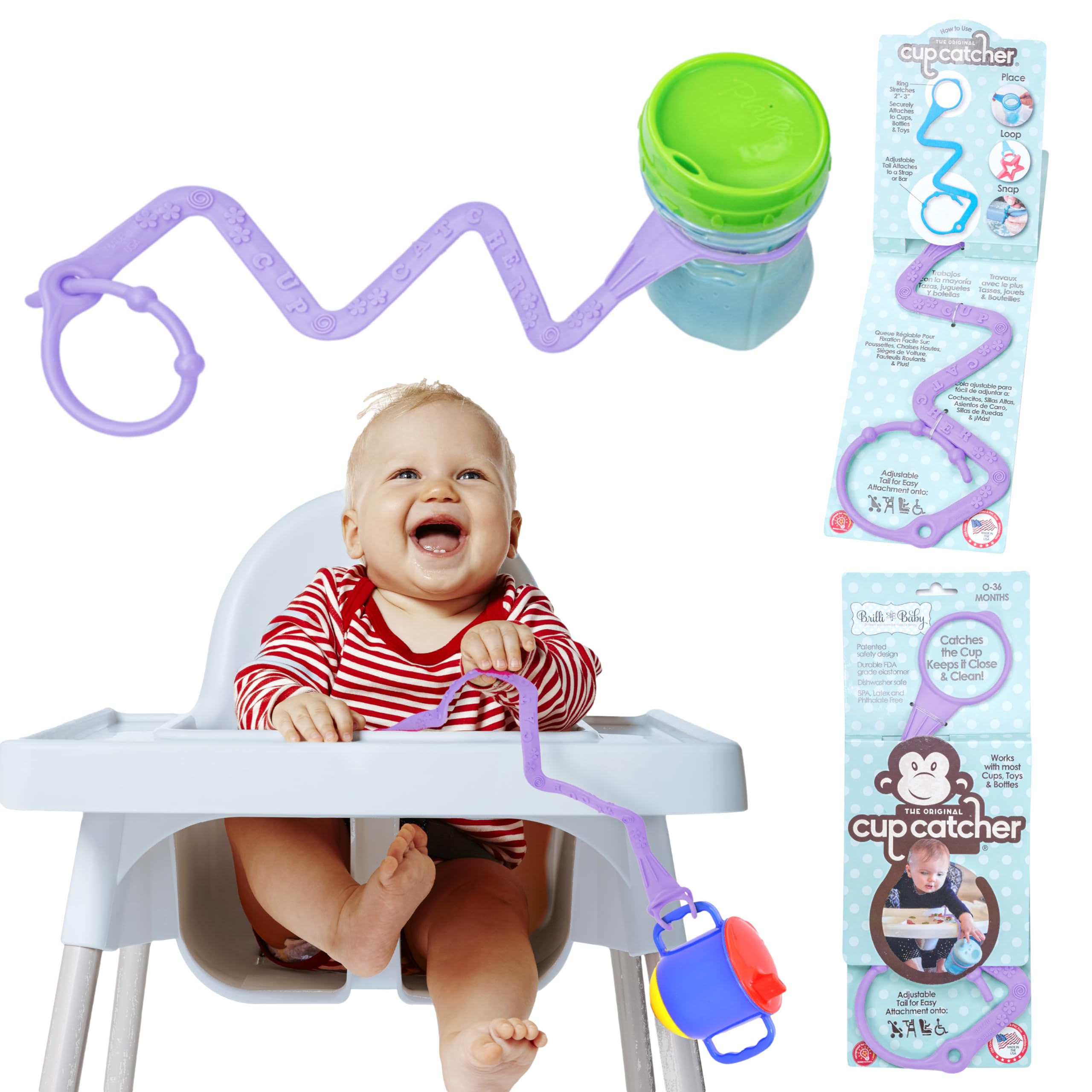Brilli Baby Cup Catcher strap viewed from the side keeps cups secure during outings