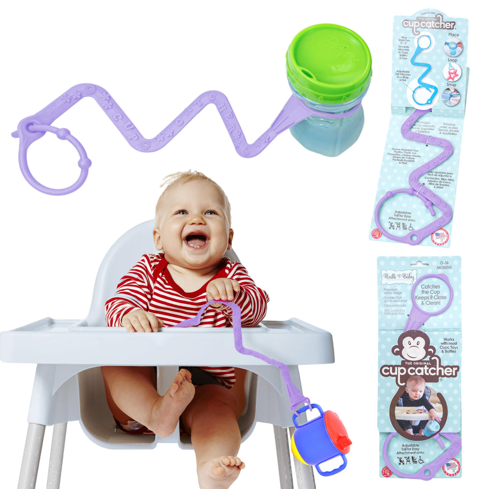 Brilli Baby Cup Catcher strap viewed from the side keeps cups secure during outings