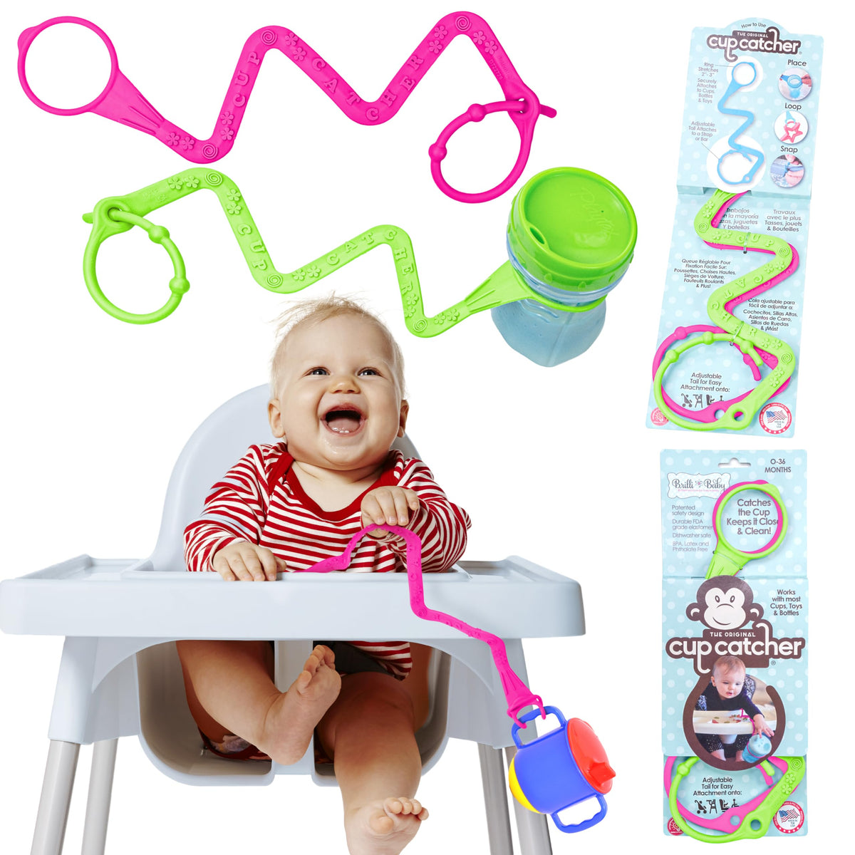 Brilli Baby Cup Catcher strap on stroller keeps cups securely within reach