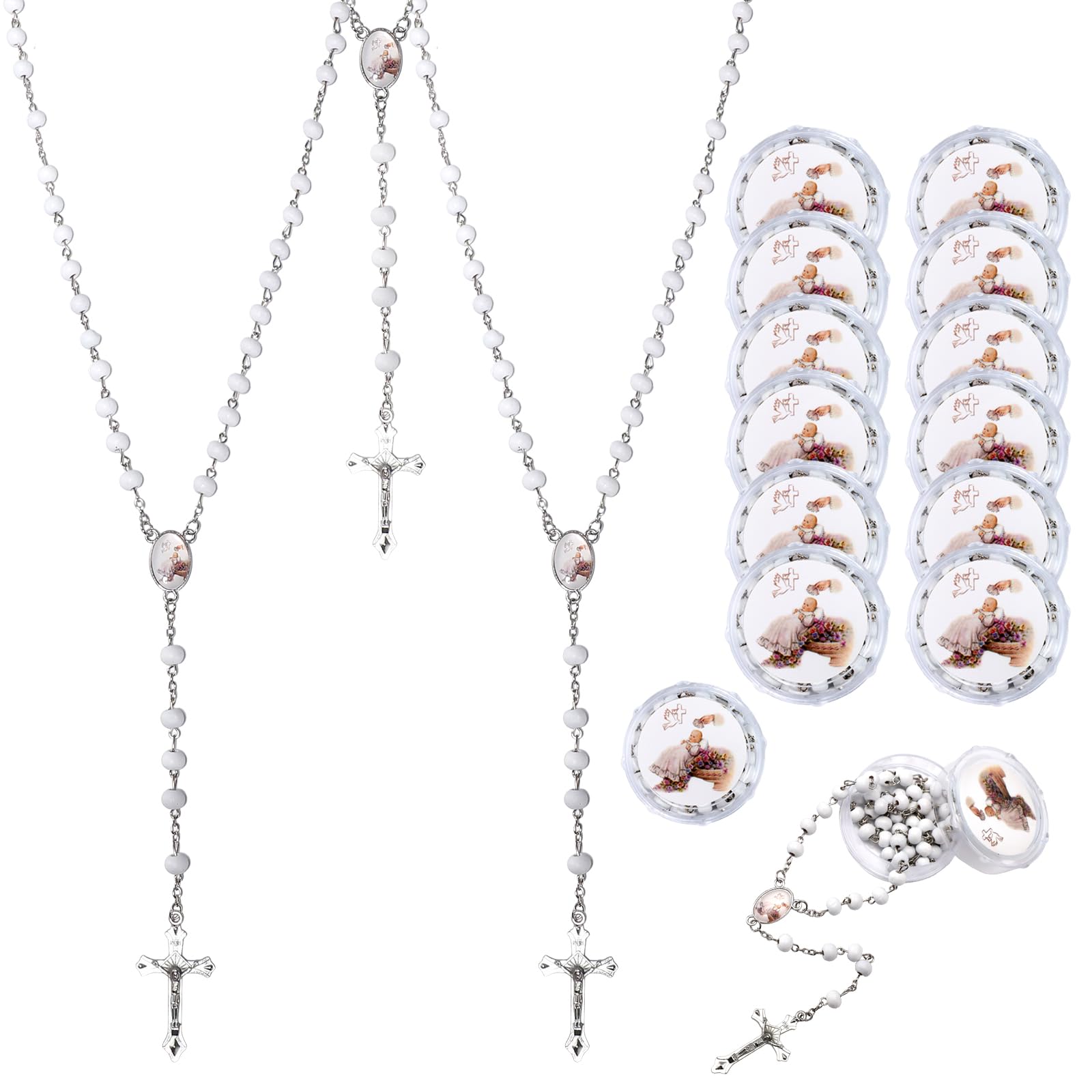 Brilucky Guardian Baby Angel rosary beads in a gift box for baptisms.