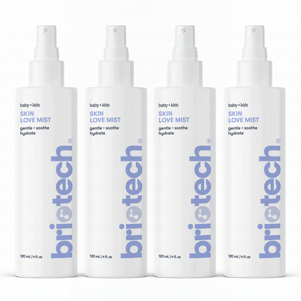 BRIOTECH Briotech Baby Skin Love Spray bottle, fragrance-free for delicate skin.