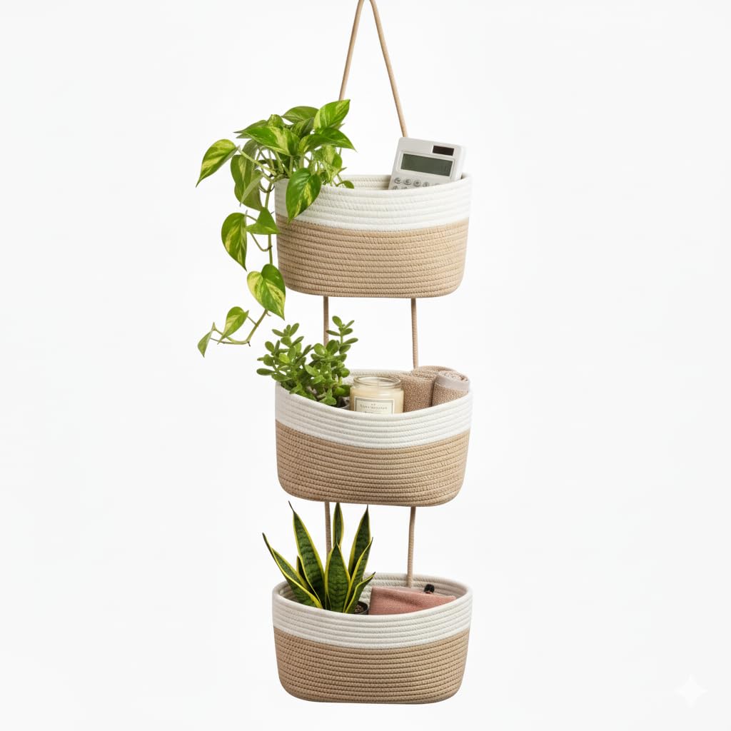 Britwicfr hanging wall basket with over-door hook for clutter-free entryway.