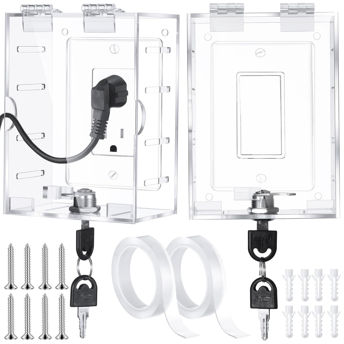 Briwoody clear locking outlet box with two pieces shields outlets from curious fingers
