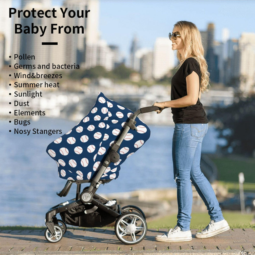 Broiteid Baseball Blue shopping cart cover creates clean, soft play space.