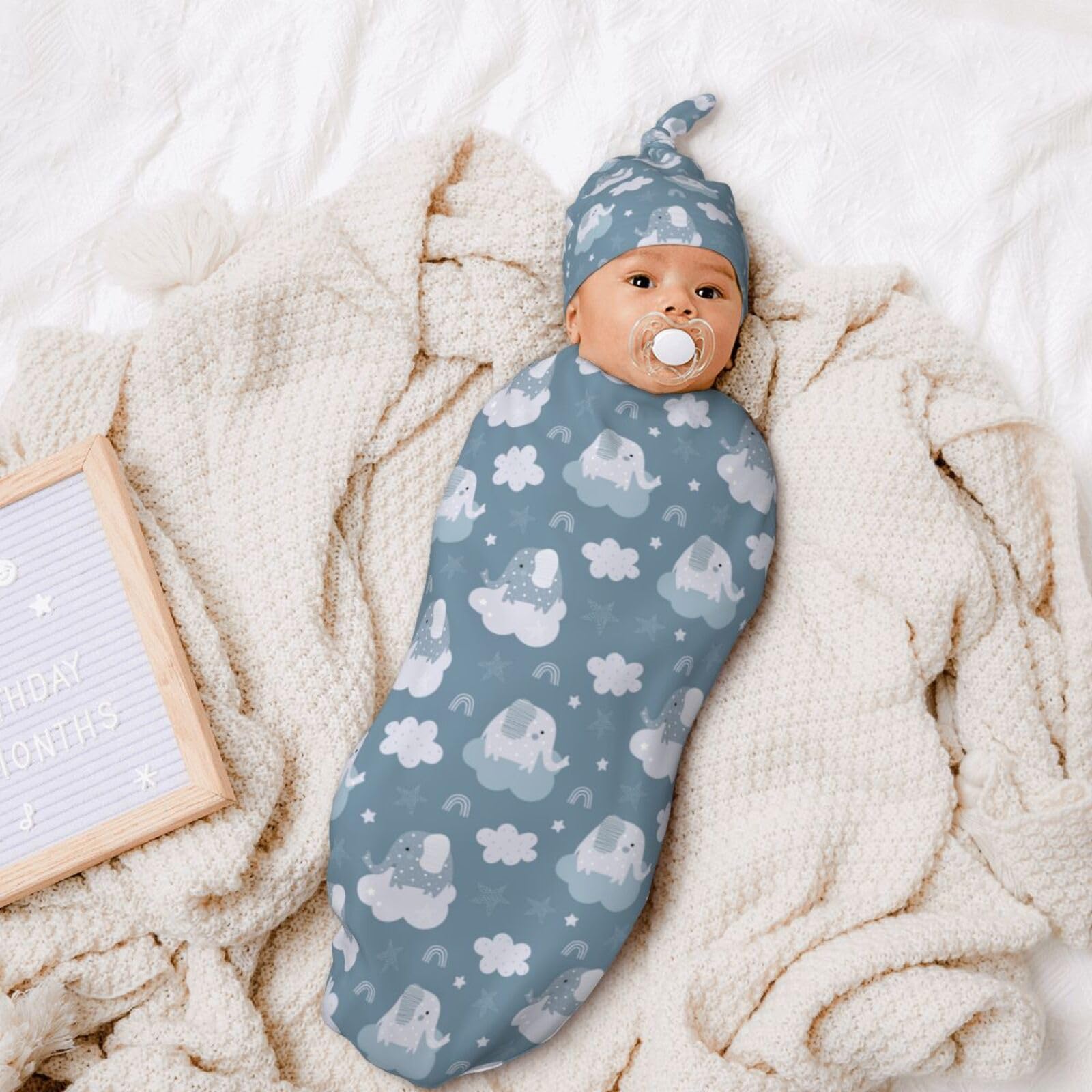 Broiteid elephant star blue beanie hat fits snugly for newborn warmth