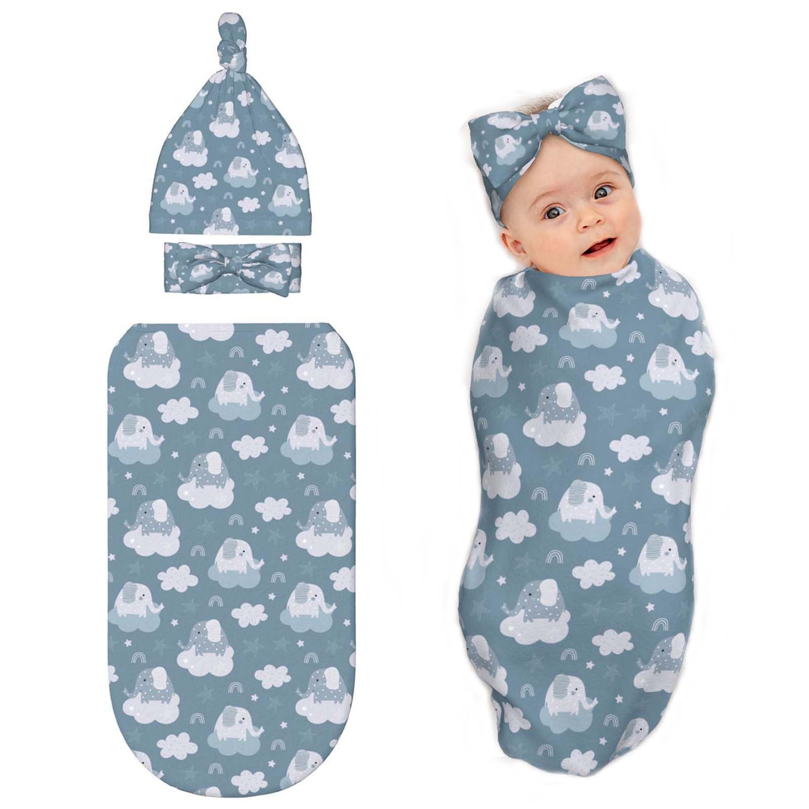 Broiteid elephant star blue swaddle blanket provides cozy comfort for newborns