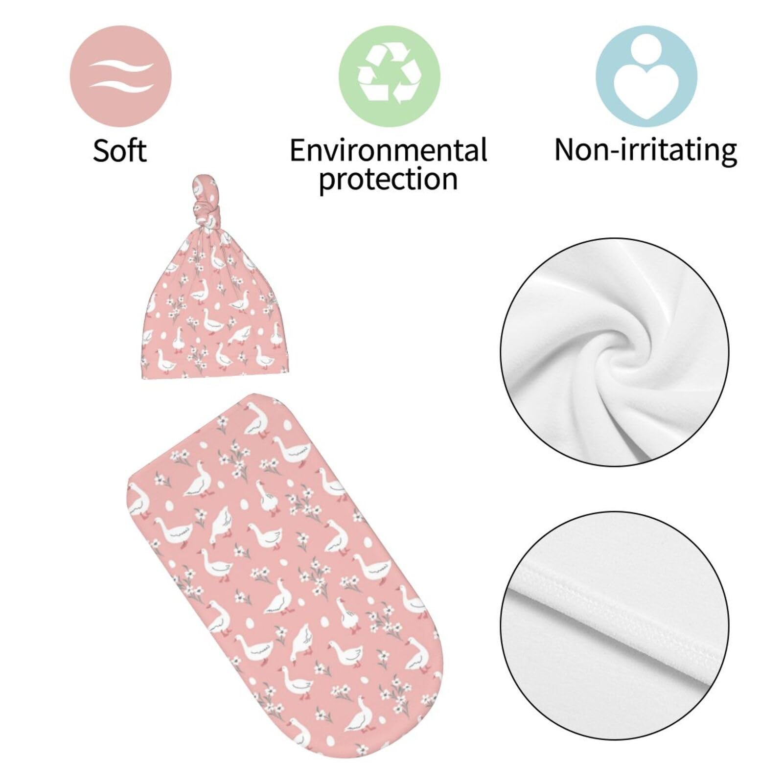 Soft, cozy polyester fabric highlighted for daily swaddling and cuddles.