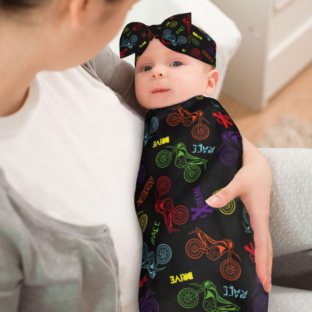 Broiteid Motorcycle Swaddle Hat with adjustable knot for newborn warmth.