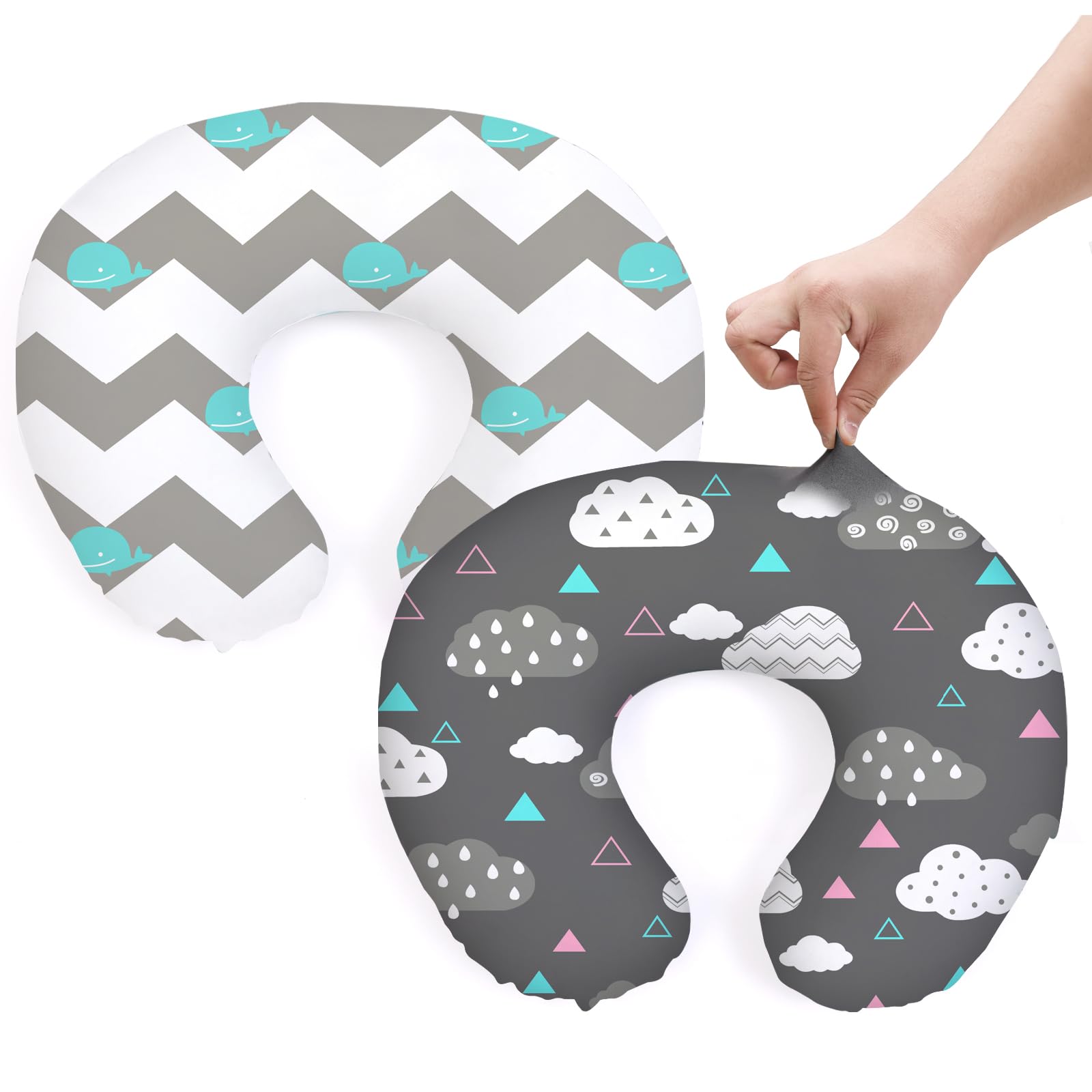 BROLEX baby nursing pillow cover Whale Cloud closeup showing soft fabric for baby comfort.