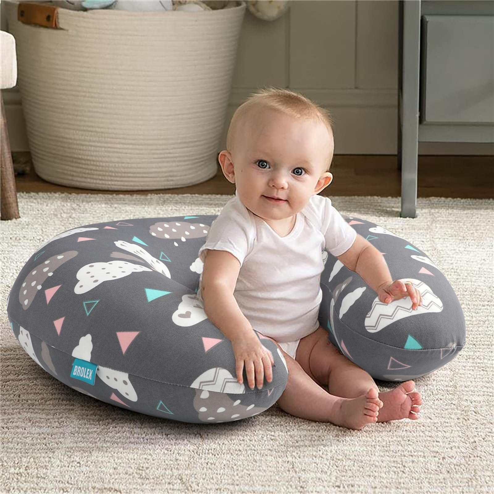 BROLEX Baby Nursing Pillow Cover Whale Cloud design adds nursery style and easy cleaning.