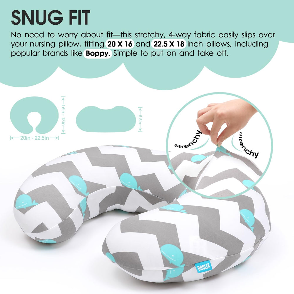 BROLEX nursing pillow cover Whale Cloud stretch fit stays secure during feeding.