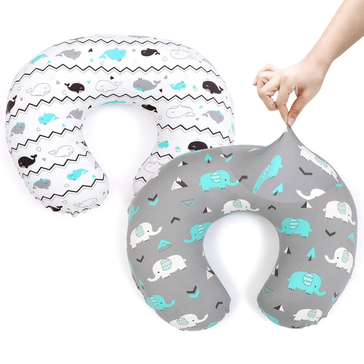 Brolex elephant-pattern nursing pillow cover for soft, secure feeding sessions.