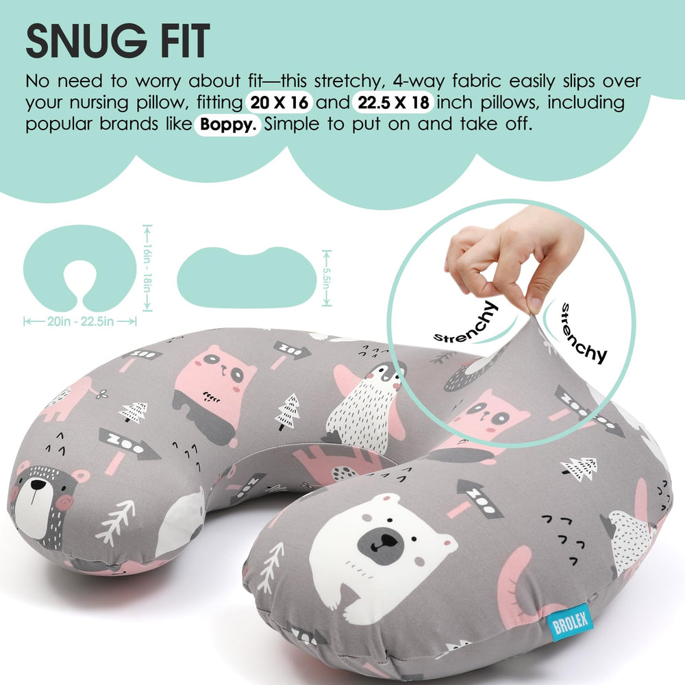 BROLEX Boppy pillow cover with original-fit elastic edges for a secure nursing hold.