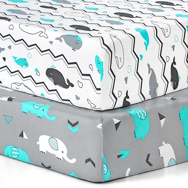 BROLEX pack-n-play sheets with Elephant and Whale pattern for cozy sleep