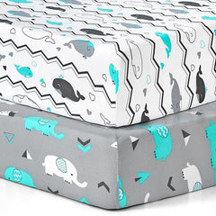 BROLEX pack-n-play sheets with Elephant and Whale pattern for cozy sleep