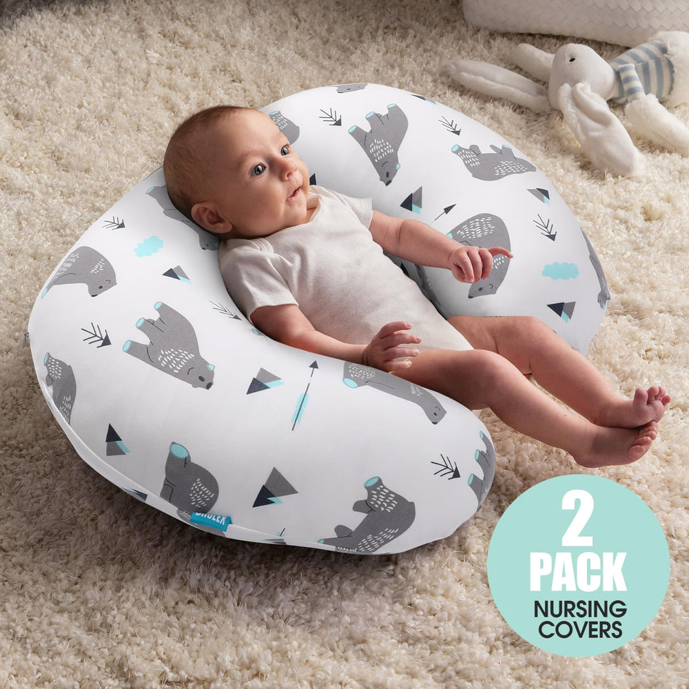 BROLEX nursing pillow cover in stretchy fabric provides a snug, secure fit.