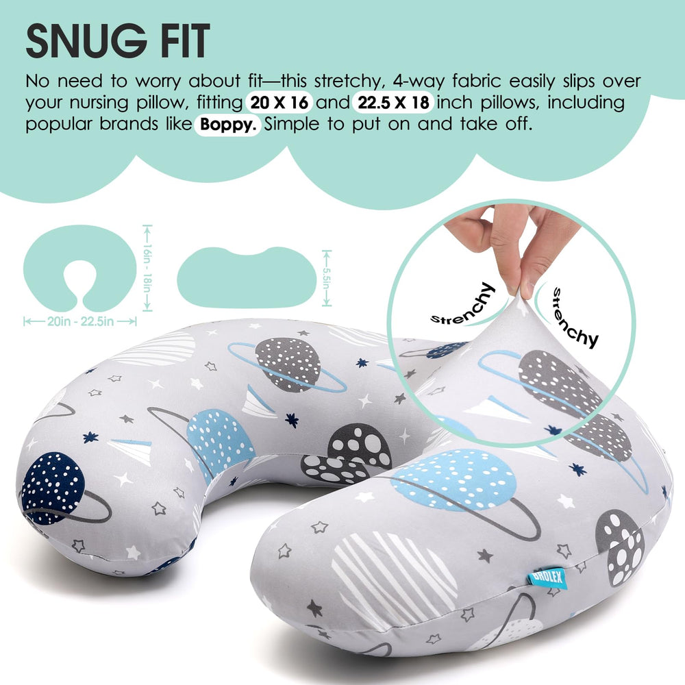 BROLEX original Boppy cover with elastic edge provides snug, slip-free fit