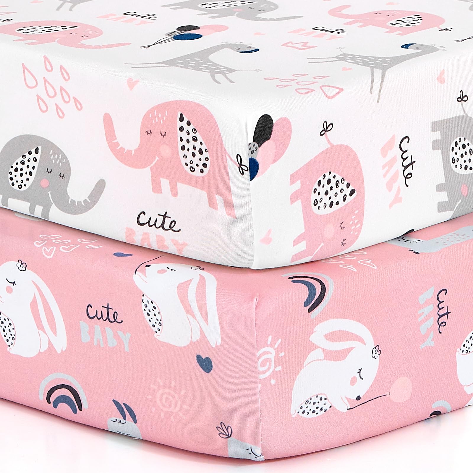 BROLEX Elephant Rabbit pattern Pack n Play sheets for naps and playtime.