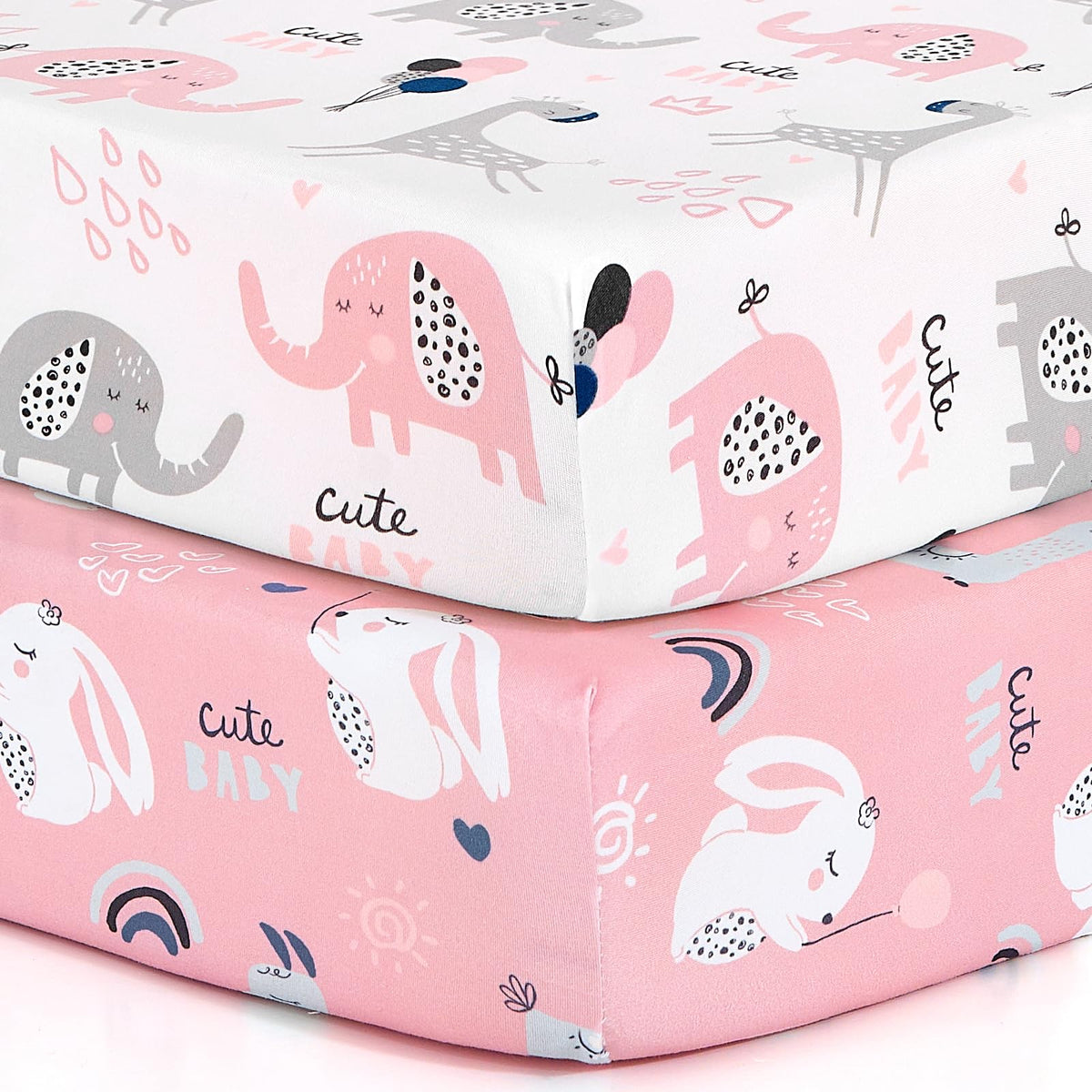 BROLEX Elephant Rabbit pattern Pack n Play sheets for naps and playtime.